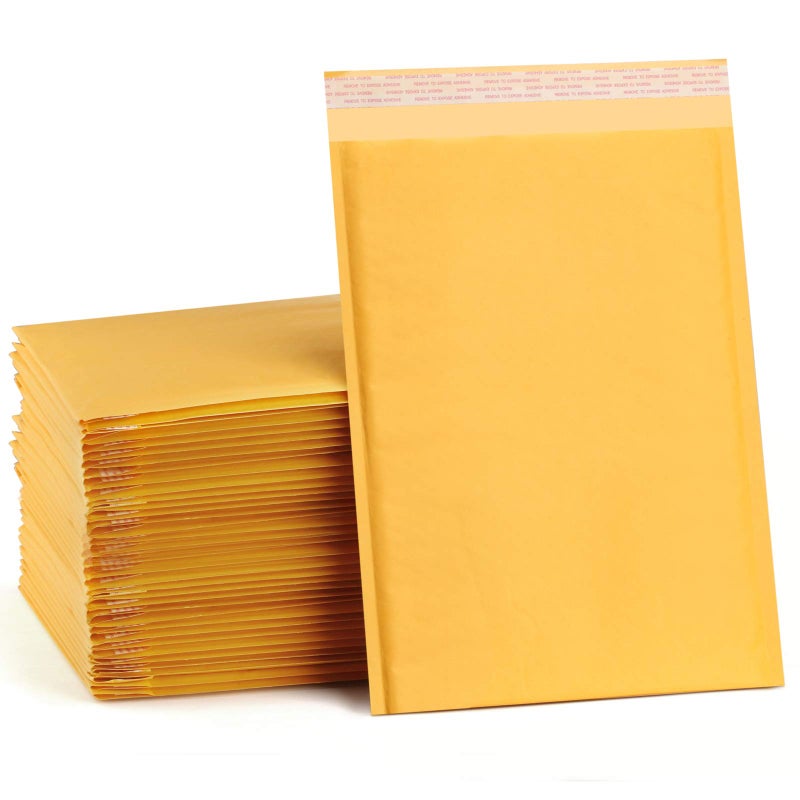 UCGOU Kraft Bubble Mailers 9.5x14.5 Inch 25 Pack Usable Size 9.5x13.5 Yellow Padded Envelopes #4 Large Mailing Package Self Sealing Tear Resistant Boutique Bulk Mail Shipping Bag for Makeup Supplies - Image 1